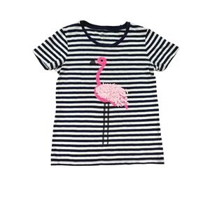 J.Crew Collector Tee XS Striped Sequin Flamingo Shirt Cotton Navy Blue White